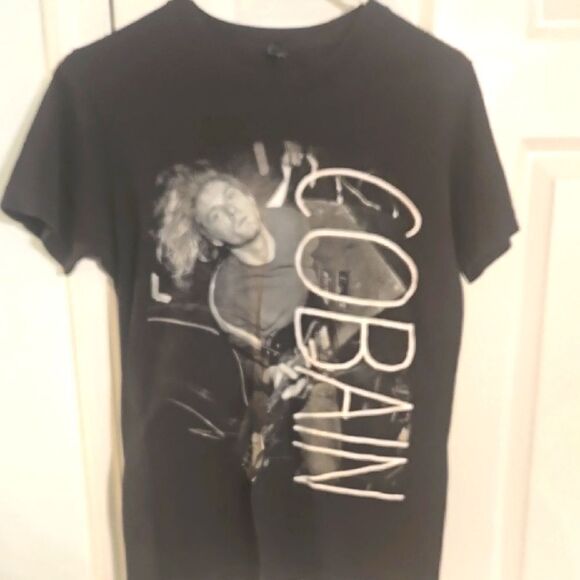 Black Graphic T-Shirt with Cobain Print - Picture 1 of 4